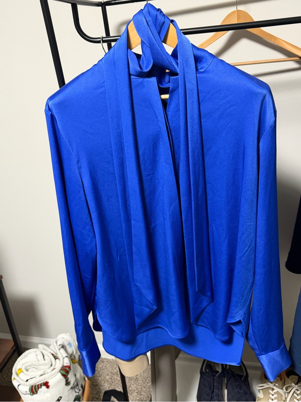 Alex Perry Royal Blue Long-Sleeve Tie Neck Top